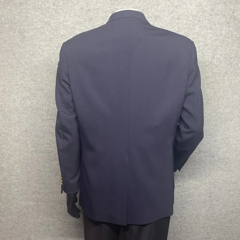 Vtg Lands End Gold Button Navy Blazer Mens 48R Wool Suit Jacket Sport Coat READ